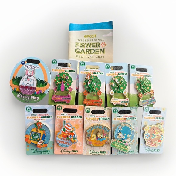 Disney Jewelry - 2026 Disney Epcot Flower & Garden Festival LR Event Pins 10 pin Set w/ Passport